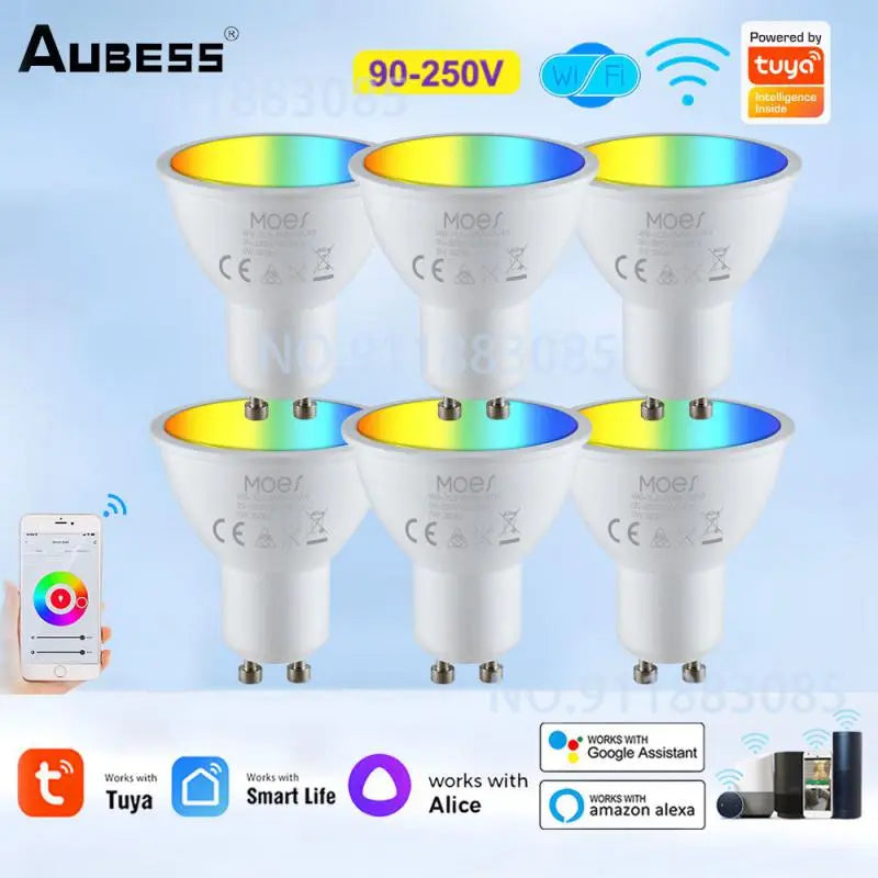 Tuya GU10 WIFI Smart LED Bulbs RGB C+W White Dimmable Lamps Smart Life APP Control Light Bulb With Alexa Google Yandex Alice